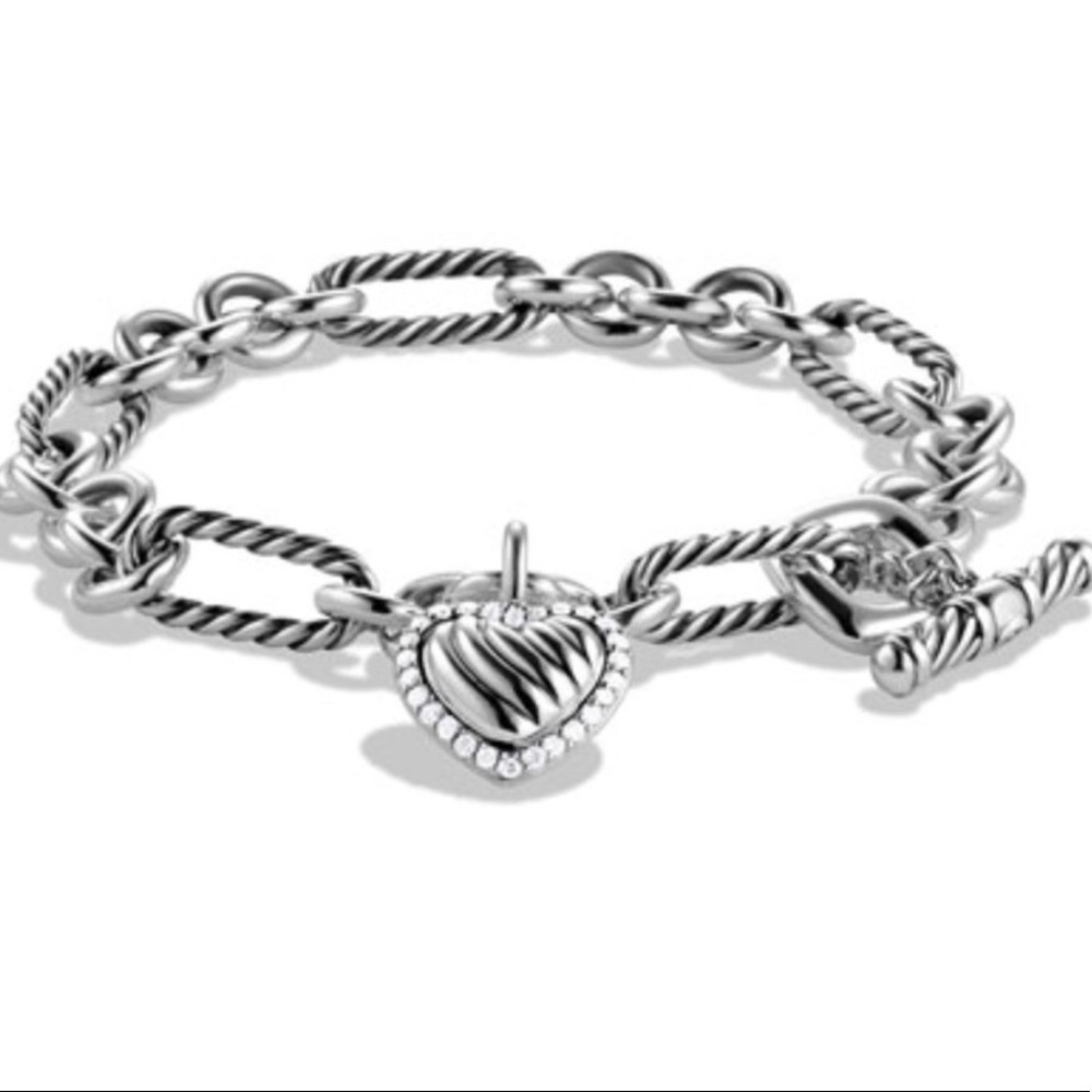 David Yurman Cable Heart Charm Bracelet w/Diamonds - Picture 6 of 6